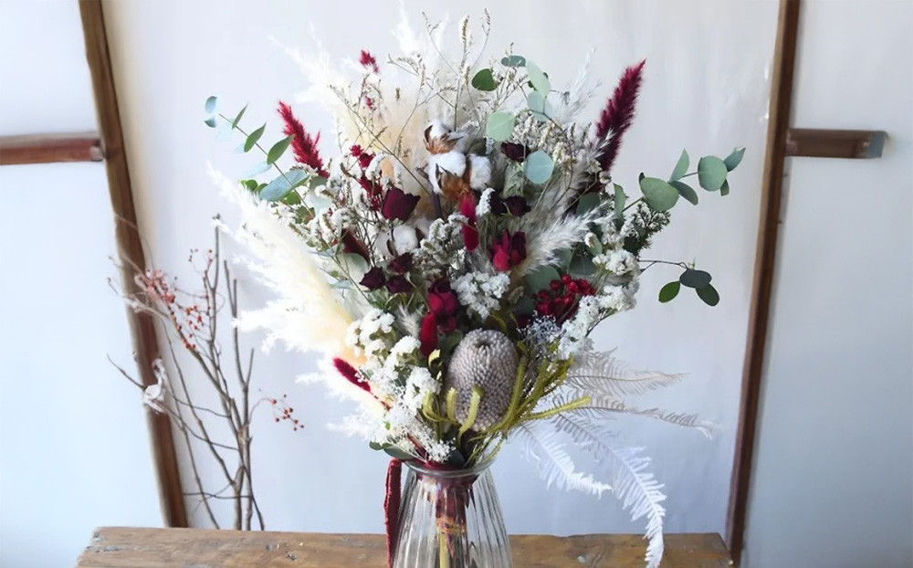 ドライフラワー ブーケ 花束 スワッグ「ガーネットフェミニーノ」