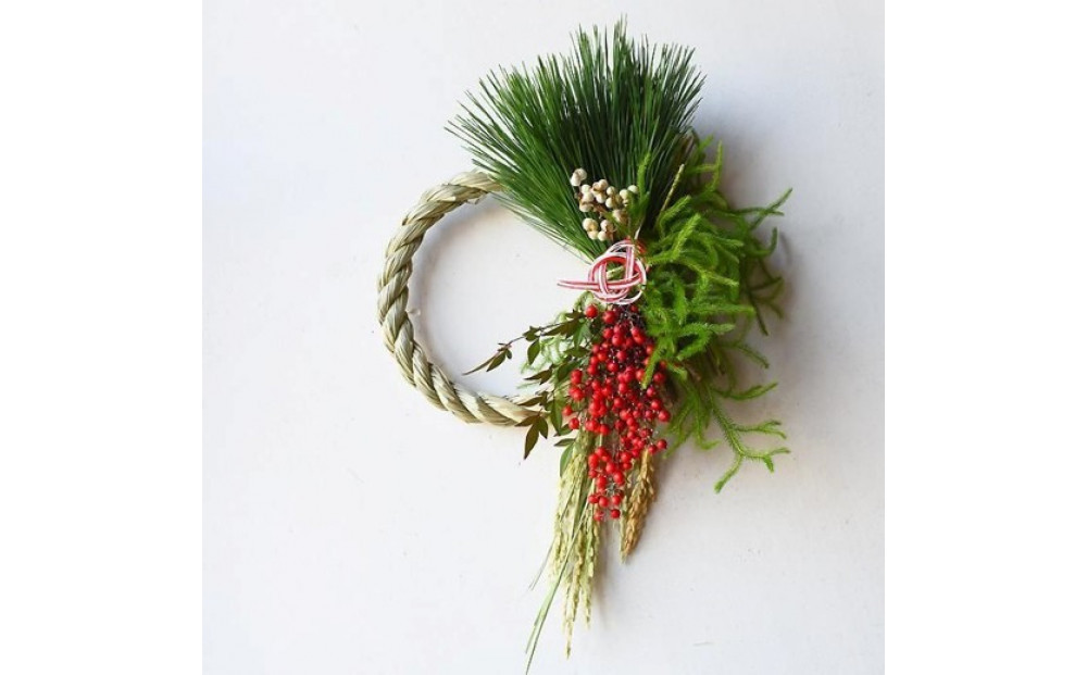 【年内発送】迎春 お正月 しめ縄 しめ飾り 玄関飾り ドライフラワー&生花 リース 紅白稲穂 生花からドライフラワーへ【 年内配送 先行予約 年末年始 正月 送料無料 門真市 】