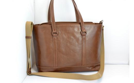 トートバッグ大・ショルダー付き（オール革・茶）【革レザーバッグトートバッグ大ショルダー付きオール革ショルダー紐付ショルダー取り外し可能2Wayポケットティッシュケース付大阪府門真市】