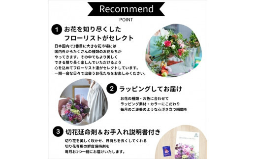 【定期便 12か月】季節のお花 定期便（12か月）【季節　お花 一年間　毎月季節　切り花　ご自宅、職場　明るく華やか　お花パワー　季節のご挨拶に　お手入れ説明書　延命剤付　 大阪府 門真市 】