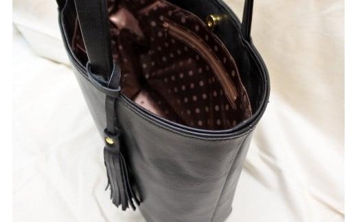 トートバッグ中（オール革・黒）【革レザーバッグ革楽家オーダーメイドトートバッグ中オール革ポケットティッシュケース付き中型仕様大阪府門真市】