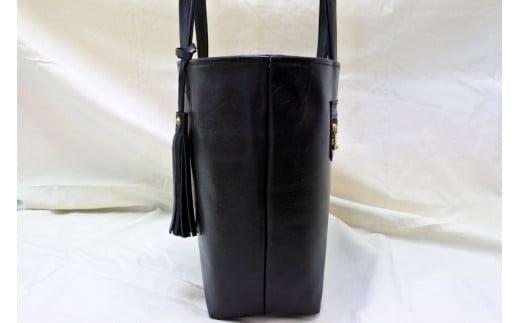 トートバッグ中（オール革・黒）【革レザーバッグ革楽家オーダーメイドトートバッグ中オール革ポケットティッシュケース付き中型仕様大阪府門真市】