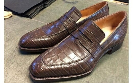 クロコダイルローファー【クロコダイルローファー革靴レザーフルオーダーメイド竜田靴一人ひとりに合わせた足型（木型orプラスチック）何十年大阪府門真市】