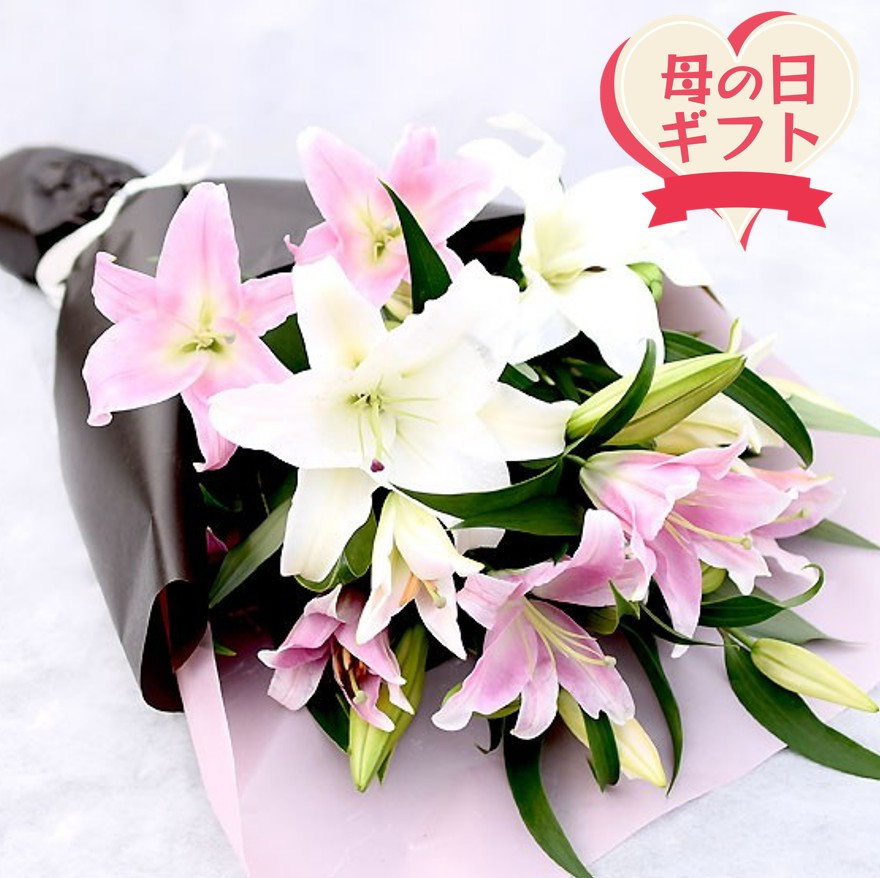 【母の日ギフト】カサブランカとピンク百合の花束＜お届け日：2026年5/4～5/10 当店おまかせ ＞【母の日 ギフト カサブランカ ピンク 百合 花束 花 花傷み防止 大阪府 門真市 】