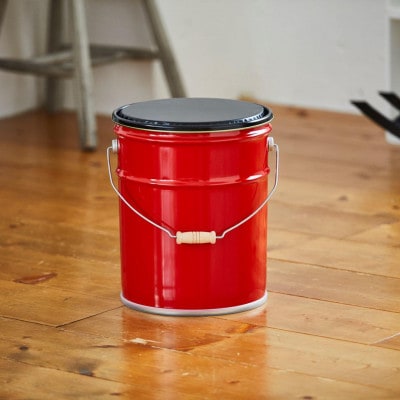 スツール風ペール缶(レッド)クッション付き