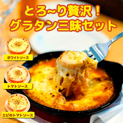 レンジで簡単!濃厚とろける　3種の贅沢グラタン(ホワイトソース・トマトソース・エビのトマトソース)　【配送不可地域：離島】