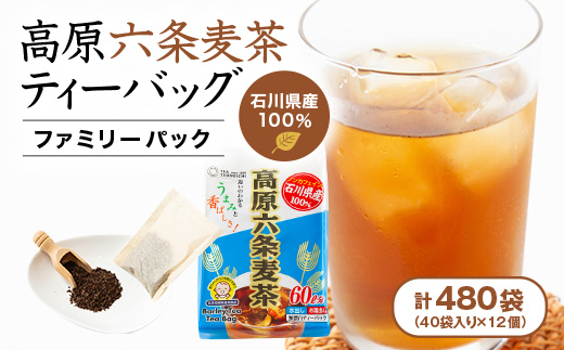 【12個入り】石川県産 日常茶 ファミリーパック 高原六条麦茶ティーバッグ 400g(40p)