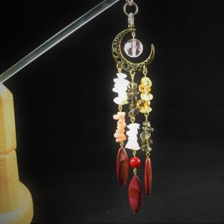 天然石簪（かんざし）「RaspberryMoon(紅の月)」【007B-067】