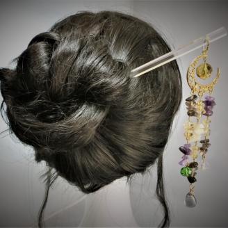 天然石簪(かんざし）「bright moon（霧月）」【007B-068】