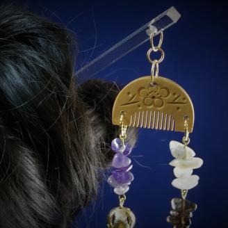 天然石簪（かんざし）「白紅の響（ひびき）」【007B-070】