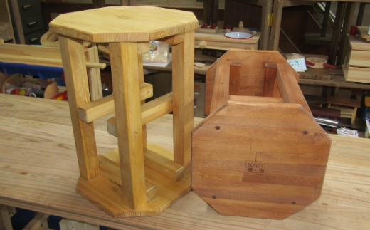 手作り 木製 八角 スツール【007C-067】