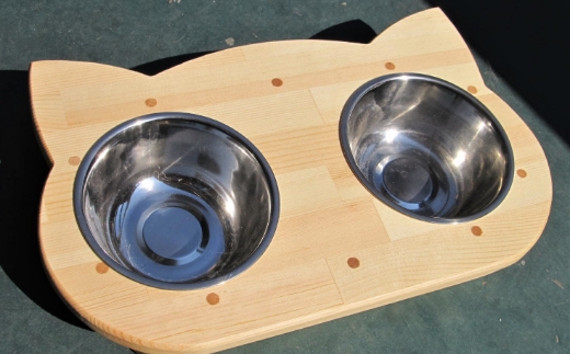 手作り木製2椀付きペット用食器・ペット用水飲み【007D-080】