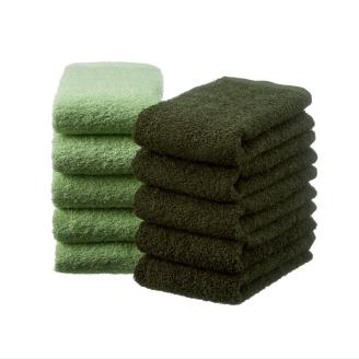 【泉州タオル】吸水力と肌触りが自慢のデイリーユースフェイスタオル ライトグリーン・モスグリーン 10枚 ※お届け不可地域あり【039D-249】