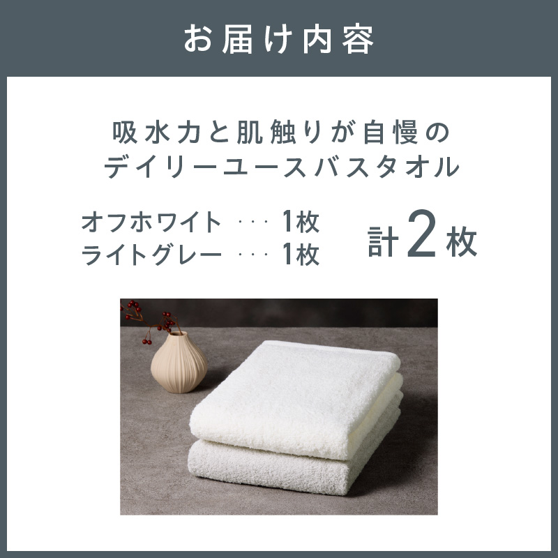 【泉州タオル】吸水力と肌触りが自慢のデイリーユースバスタオル オフホワイト・ライトグレー 2枚 ※お届け不可地域あり【039E-107】