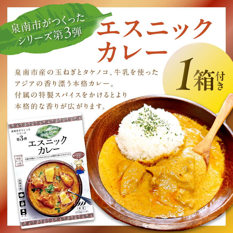 泉南市がつくったシリーズ第3弾「エスニックカレー」4箱＆泉南市オリジナルフェイスタオル 1枚 ※お届け不可地域あり【059E-005】