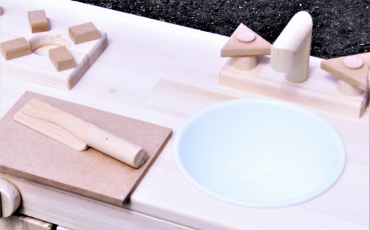 ままごとキッチン・棚付き 大きなレンジ付き 素材色 DHK-R【007A-044】