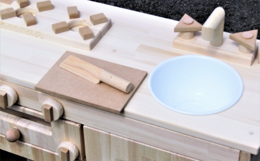 手作り木製 棚付き ままごとキッチン・魚焼きグリル付き 素材色 GHK-R【007A-048】