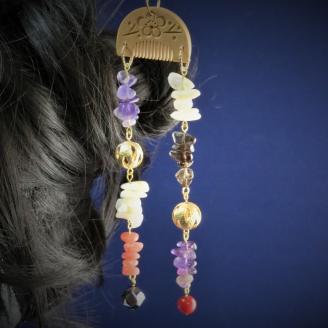 天然石簪（かんざし）「白紅の響（ひびき）」【007B-070】