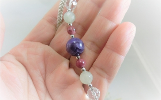 オリジナル根付・お守り「ワンコの見守りＡ（シルバー＆アメシスト）」【007D-069】