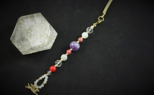 オリジナル根付・お守り「ワンコの見守りB（ゴールド＆アメシスト）」【007D-070】