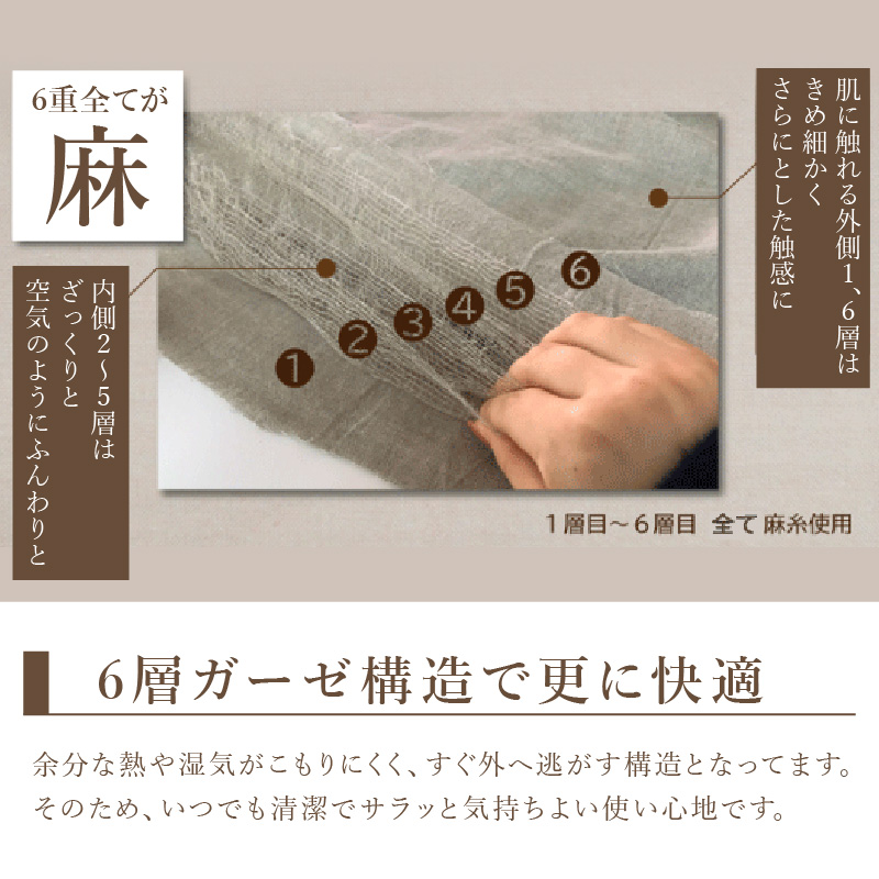 麻100％ 麻の葉柄6重ガーゼケット LIAS-2500G【011A-001】