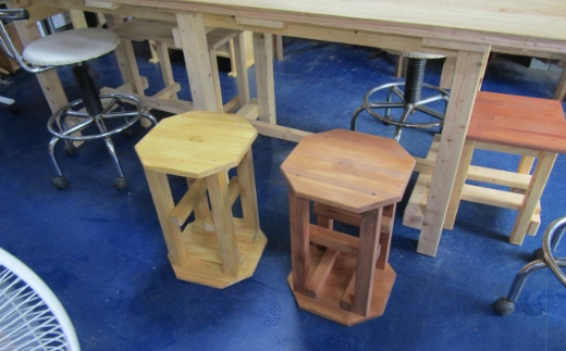 手作り 木製 八角 スツール【007C-067】