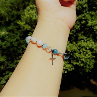 天然石ブレスレット 「恋するクロス」シルバー【007C-075】