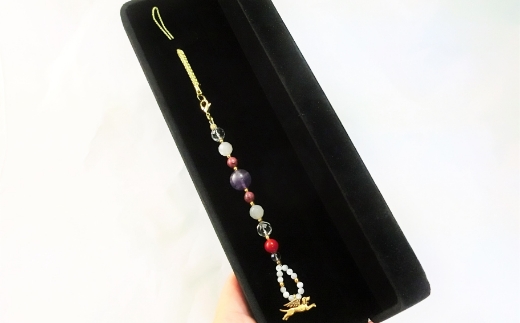 オリジナル根付・お守り「ワンコの見守りＤ（ゴールド＆ローズクォーツ）」【007D-072】