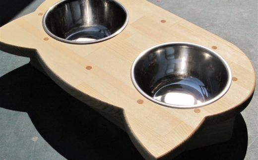 手作り木製2椀付きペット用食器・ペット用水飲み【007D-080】
