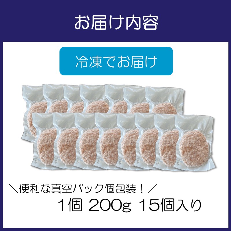 【無添加】食べ応え抜群！ 生ハンバーグ 200g 15個【087C-011】