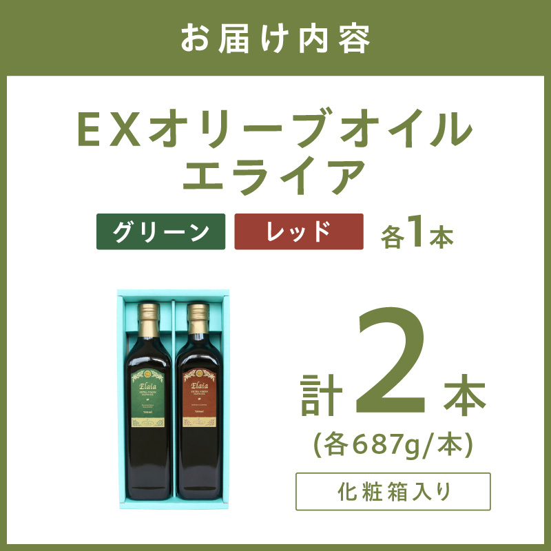 EXオリーブオイル エライア グリーン・レッド 2種2本セット（化粧箱入り）【026D-002】
