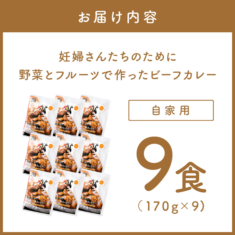 【自家用 化粧箱なし】妊婦さんたちのために野菜とフルーツで作ったビーフカレー 9食セット【092D-028】