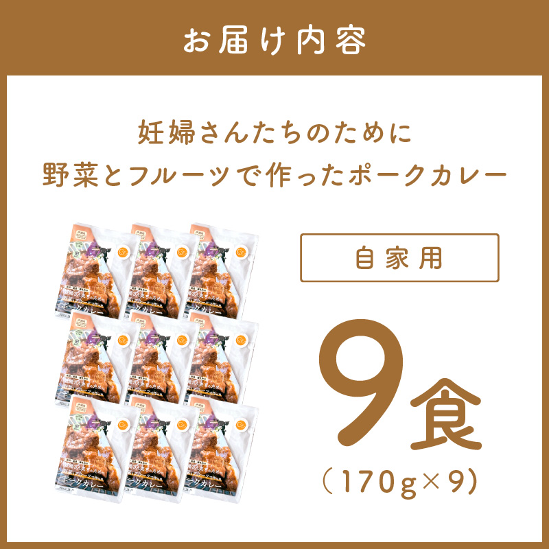 【自家用 化粧箱なし】妊婦さんのために野菜とフルーツで作ったポークカレー 9食セット【092D-029】