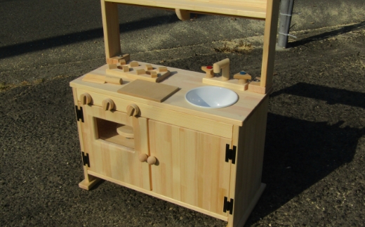 ままごとキッチン・棚付き 大きなレンジ付き 素材色 DHK-R【007A-044】