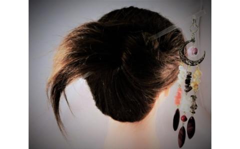 天然石簪（かんざし）「RaspberryMoon(紅の月)」【007B-067】