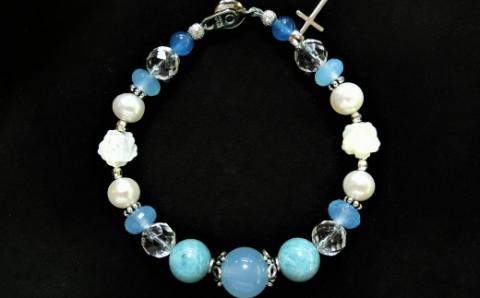 天然石ブレスレット 「恋するクロス」シルバー【007C-075】