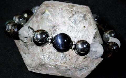 天然石ブレスレット 「戦う戦士たちへ」ブラック【007C-076】