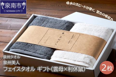 【泉州タオル】泉州美人 フェイスタオル2枚 ギフト 雲母×利休鼠 ※お届け不可地域あり【039D-198】