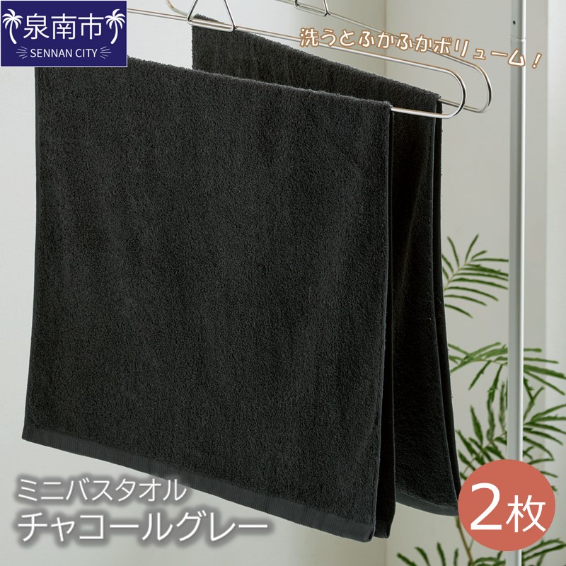 ハンガーで干せるミニバスタオル チャコールグレー2枚 ※お届け不可地域あり【039E-052】