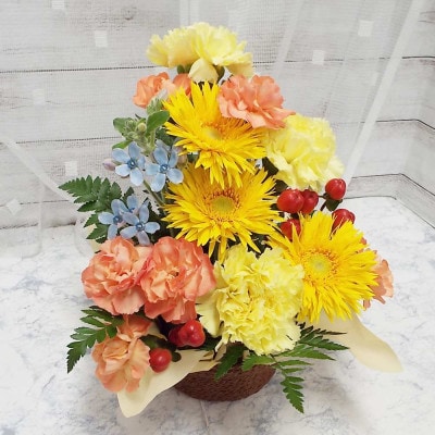 お任せ アレンジメント 生花 お祝い イエロー系【配送不可地域：離島】