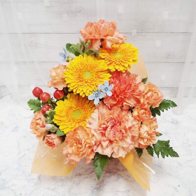 お任せ アレンジメント 生花 お祝い オレンジ系【配送不可地域：離島】