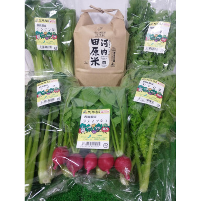 四條畷産・大阪産(おおさかもん)野菜3～5品目とお米2kgの詰め合わせ【配送不可地域：離島・北海道・沖縄県】