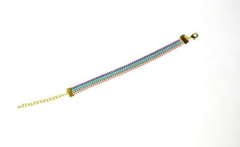 【一つ一つ手作り】色鮮やかな 真田紐 アクセサリー 3点 セット （ ブレスレット ・ イヤリング ・ ネックレス ） 虹色①