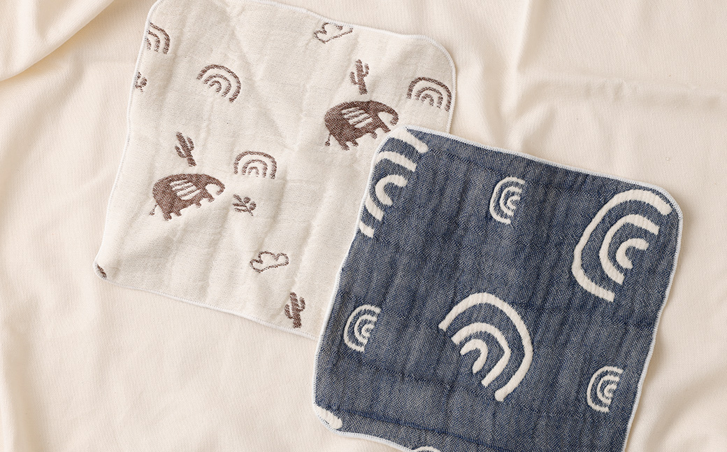 6重ガーゼ織スタイ ×1枚 （ネイビー） ＋ 6重ガーゼ織ハンカチ ×2枚 （ベージュ・ネイビー） スタイ よだれかけ ハンカチ ガーゼ コットン 綿100％ ベビー用品 出産祝い プレゼント ギフト 日本製