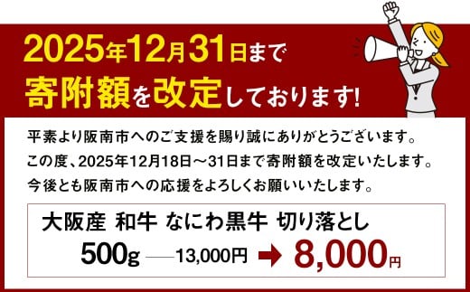 大阪産 和牛 なにわ黒牛 切り落とし ・ お徳用 500g (250g × 2パック) 【価格改定：2025/12/31受付分まで】