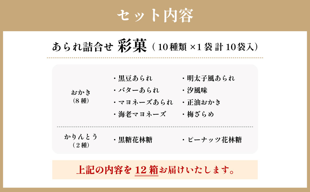 ギフト におすすめ！ あられ 詰合せ 彩菓 (中) 12箱 セット