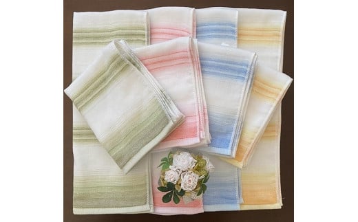 【抗ウイルス加工】 グラデーション柄 ガーゼ フェイスタオル 6枚入り ブルー