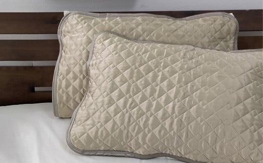 【ベージュ】シルクサテン100％ まくらパッドM【43×63cm】2枚組