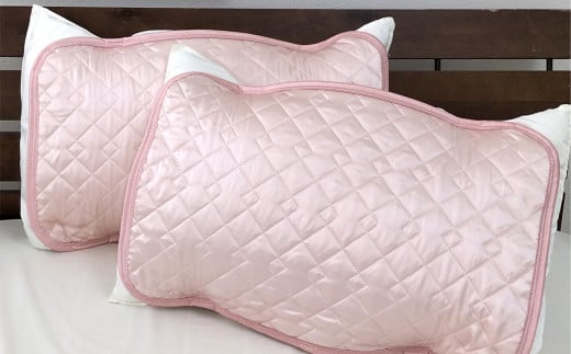 【ピンク】シルクサテン100％ まくらパッドS【35×50cm】2枚組