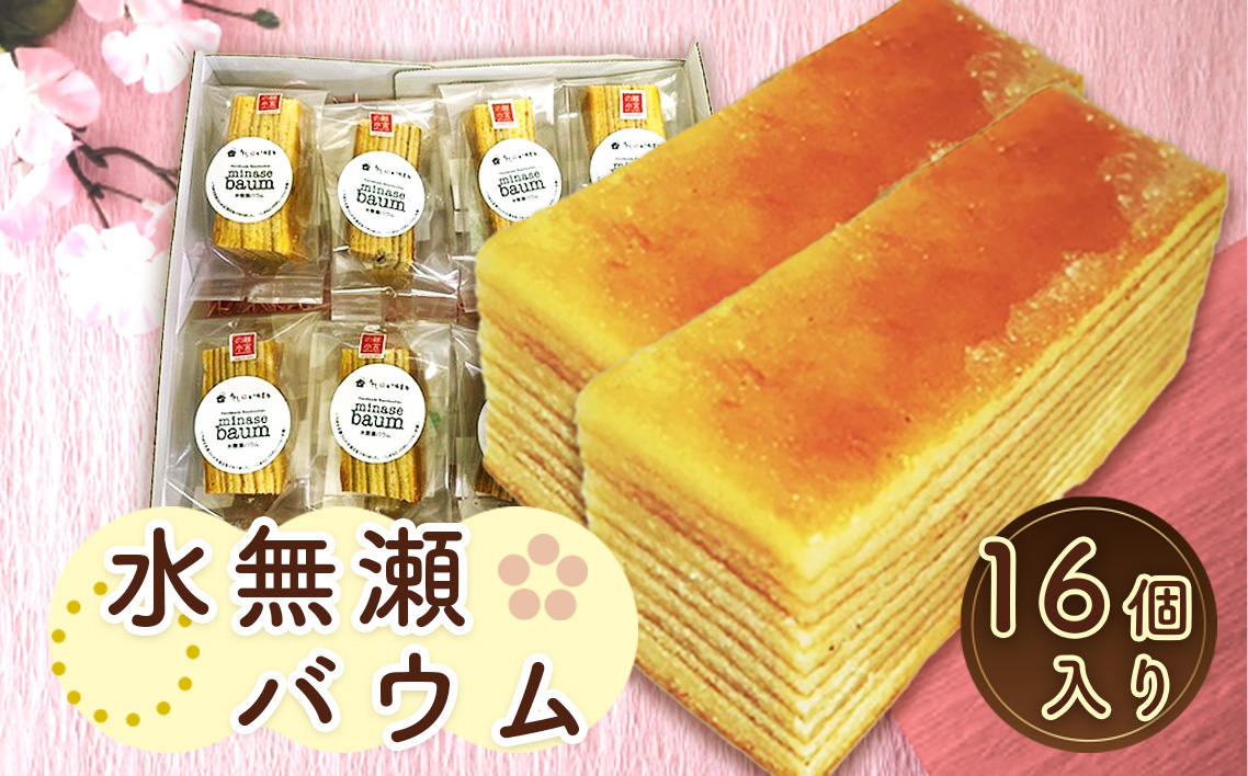 水無瀬バウム 　16個入り ／ 洋菓子 スイーツ お菓子 おやつ バームクーヘン 個包装 食べきり 手焼き 素朴 しっとり いちまる豆腐 甘酒豆乳 離宮の水ブランド 大阪府 特産品